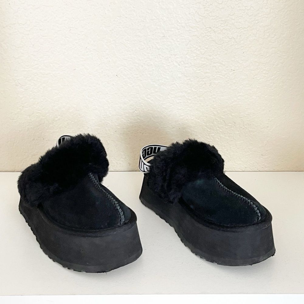 UGG Women's Funkette black fluffy slippers with thick platform sole 8 - Picture 13 of 13